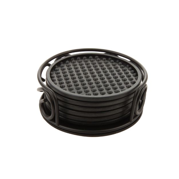 Picture of Scroll 6-Piece Coasters with Holder - Black