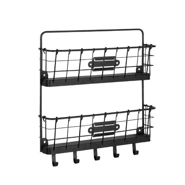 Picture of Vintage Living Wall Mount 2-Tier Letter Holder & Key Rack - Black