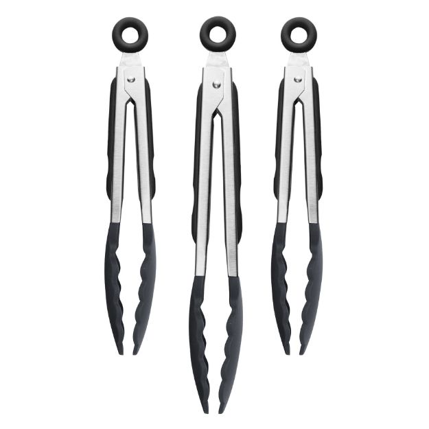 Picture of 9", 9" & 12" Stainless Steel Silicone Tongs - Set of 3