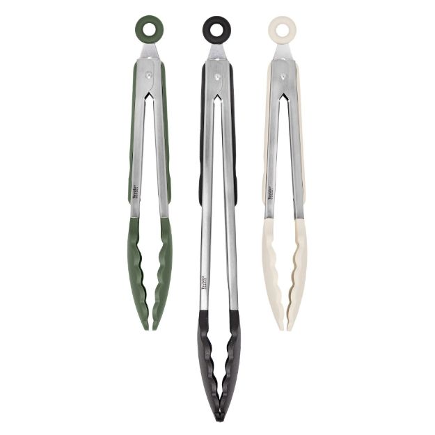 Picture of Elements Tongs S/3 9" 9" 12" Silicone Oatmeal/Thyme/Black